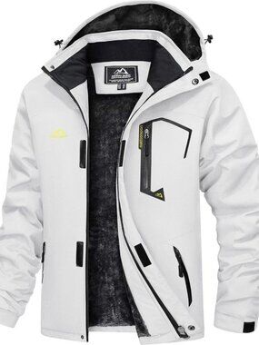 Magcomsen Men's Waterproof Fleece Lined Winter Coats Warm Snow Ski Jacket-White